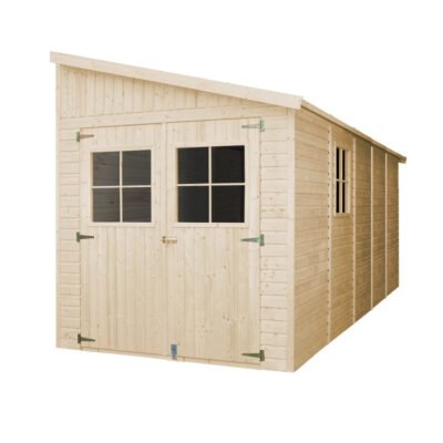 Abri de jardin adossé 10m² Timbela en panneaux 17mm