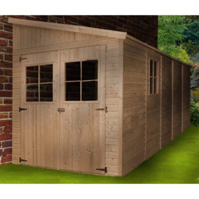 Abri de jardin adossé 201x493cm en panneaux 17mm Timbela