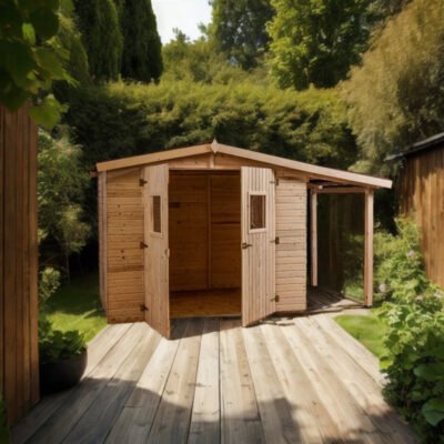 Abri de jardin en bois brut 4.08m² bûcher 2.08m² Habrita