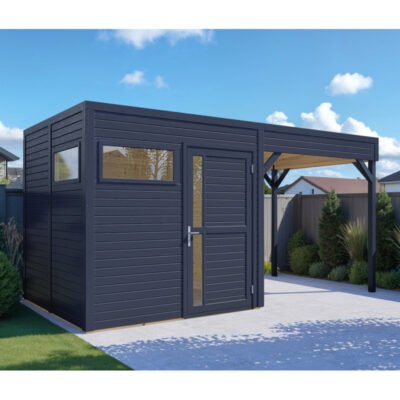 Abri de jardin en bois gris anthracite 5.3m² panneaux 19mm Bertilo