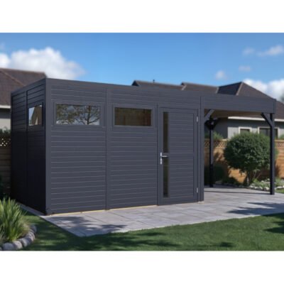 Abri de jardin en bois gris anthracite 7.9m² panneaux 19mm Bertilo