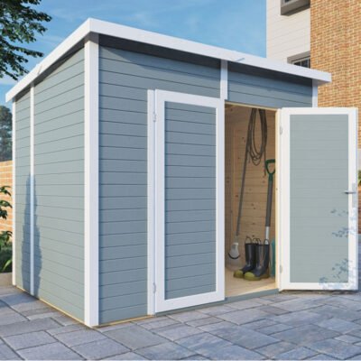 Abri de jardin en bois gris clair 4.3m² panneaux 19mm