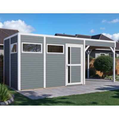 Abri de jardin en bois gris clair 7.9m² panneaux 19mm Bertilo