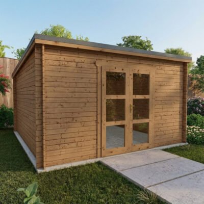 Abri de jardin toit plat 16m² PENTY madriers 28mm Gardy Shelter