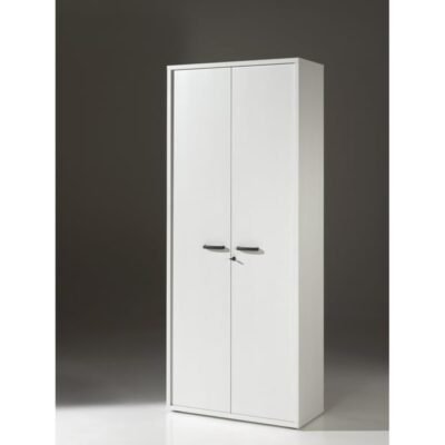 Armoire de bureau 2 portes blanc mat et étagères