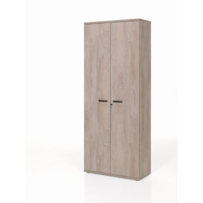 Armoire de bureau 2 portes chêne brut et étagères