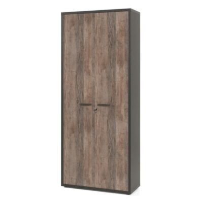 Armoire de bureau 2 portes et 5 étagères chêne vieilli noir
