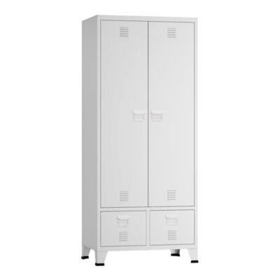 Armoire étagère acier 180 x 90 x 40 cm blanc avec 2 tiroirs