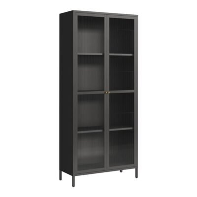 Armoire étagère vitrée acier 180 x 80 x 35 cm verre noir