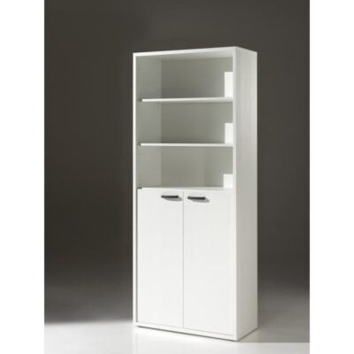 Bibliothèque de bureau 2 portes blanc et étagères