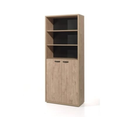 Bibliothèque de bureau depé 2 portes et 5 étagères chêne doré