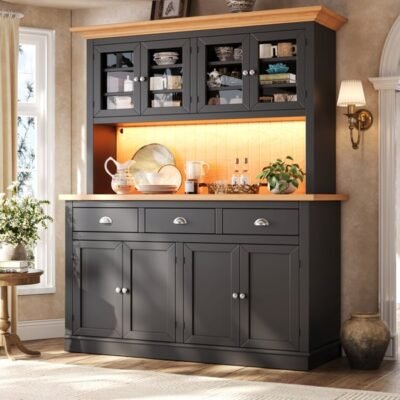 Buffet moderne vaisselier 140 x 40 x 180 cm noir avec led rgb