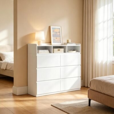 Commode 6 tiroir REDOM coloris blanc largeur 120 cm