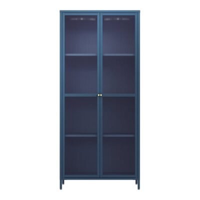 Meuble de rangement 180 x 80 x 35 cm bleu vitrée acier verre
