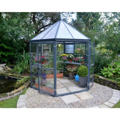 Serre de jardin hexagonale Oasis 2,47 x 2,13 m grise aluminium