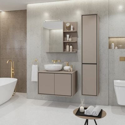 Pack de meubles de salle de bain GOBI coloris marron.