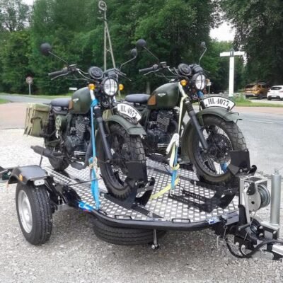 Remorque porte moto abaissable et pliable 2 motos