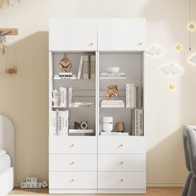 Vitrine OKWISH 50 x 180 cm coloris blanc 2 étagère