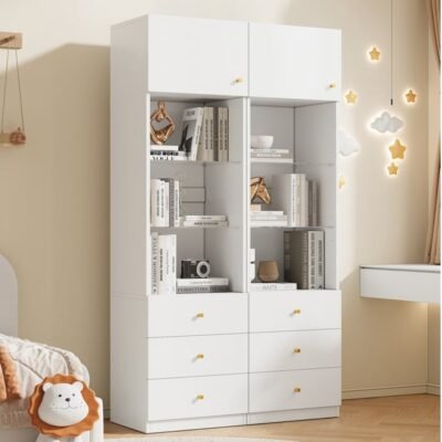 Vitrine avec rangement 50 x 40 x 180 cm evryae blanche