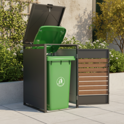 Abri cache poubelle en acier 240L X METAL aspect bois