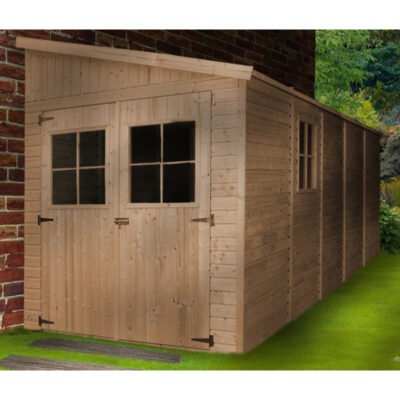 Abri de jardin adossé 10m² Timbela en panneaux 17mm
