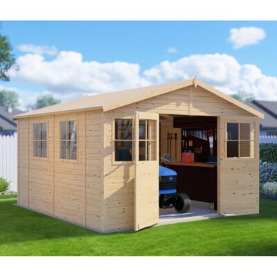 Abri de jardin en bois brut 12.1m² panneaux 14mm Bertilo