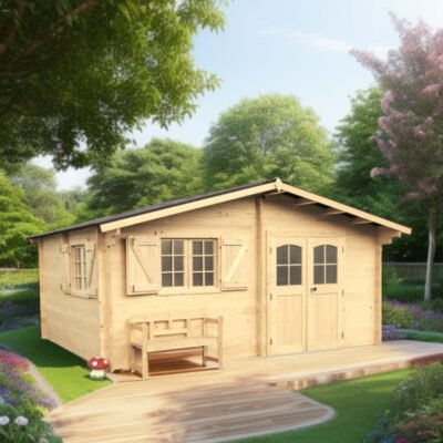 Abri de jardin en bois massif 18.24m² madriers 42mm Habrita