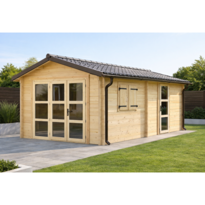Abri de jardin en bois massif 19.73m² madriers 80mm Habrita