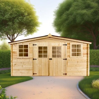 Abri de jardin en bois massif 16m² madriers 28mm Habrita