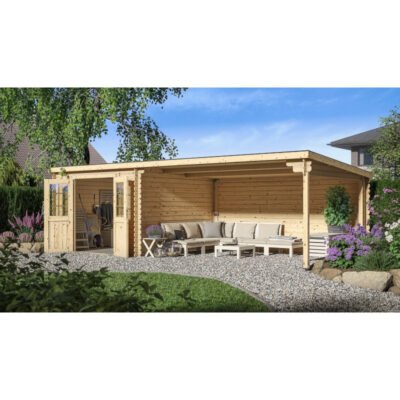 Abri de jardin en bois massif 21m² avec appentis Eden