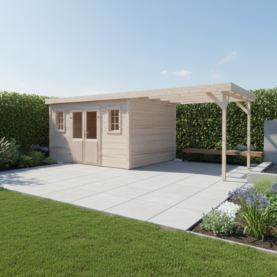 Abri de jardin en bois massif 28.46m² avec terrasse