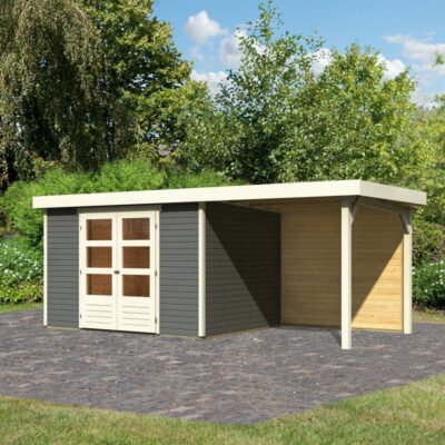 Abri de jardin en bois massif Askola 5 gris terre 7,43m² Karibu