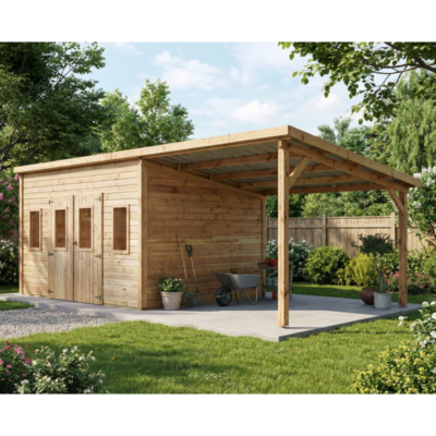 Abri de jardinen Douglas 10.64m² monopente  madriers 28mm