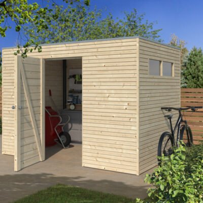 Abri Qube 9m² en bois 28mm avec porte Gardenas