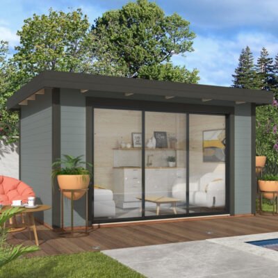 Bureau de jardin en bois gris 11.12m² Lydia WhiteWood