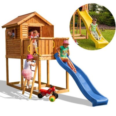 Cabane pour enfants en bois toboggan jaune FUNGOO