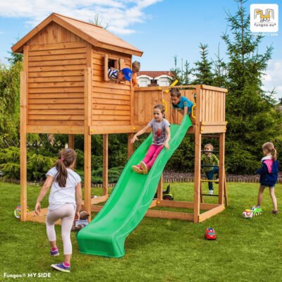 Cabane pour enfants MY SIDE FUNGOO en bois toboggan vert