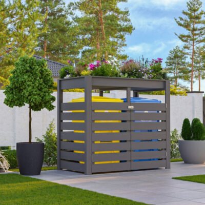 Cache poubelle en bois gris 2 x 240L Karibu