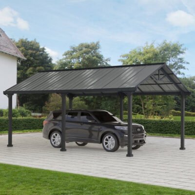 Carport Sunjoy 367 x 610cm en acier 1 voiture Eiger thermolaqué