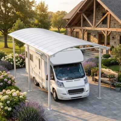 Carport X METAL camping car 3.60 x 7.62m blanc en aluminium