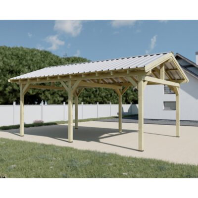 Carport double 23.24m² en bois contrecollé et traité Habrita