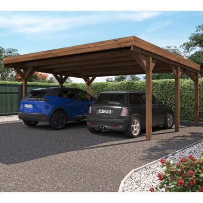 Carport double 30.7m² en bois Cerland autoclave marron Victor