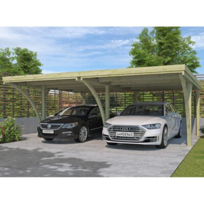 Carport double Capri 32.80m² en bois traité autoclave Gardenas