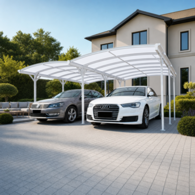 Carport X METAL en aluminium laqué blanc et polycarbonate 6mm