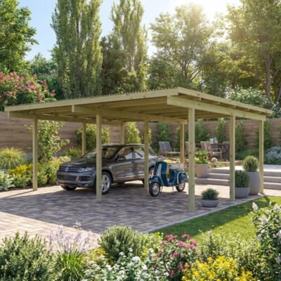 Carport autoclave 27.58m² Karibu avec toit PVC