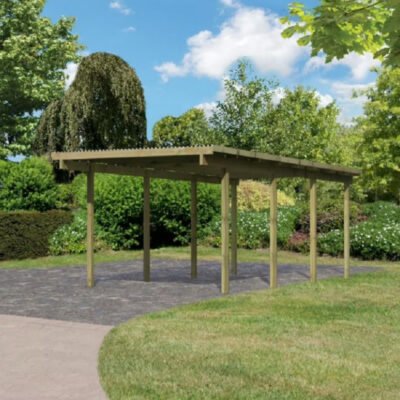 Carport KARIBU en bois 15.44m² et toit plat en PVC