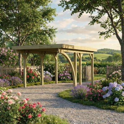 Carport en bois 15m² KARIBU avec poteau en arc