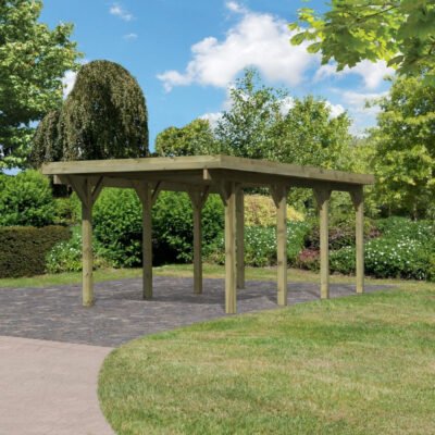 Carport en bois KARIBU 21m² et toit en PVC gris