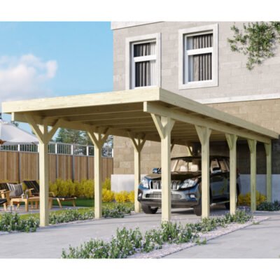 Carport KARIBU en bois 26.9m² et toit en acier
