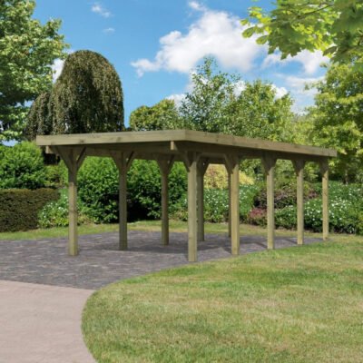 Carport KARIBU en bois 26.9m² et toit en PVC